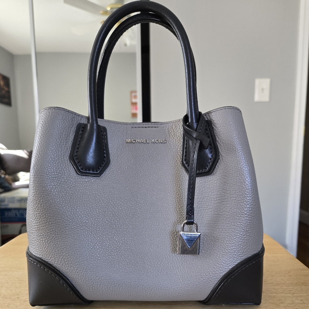 Michael Kors Gray and Black Satchel with Structured Design